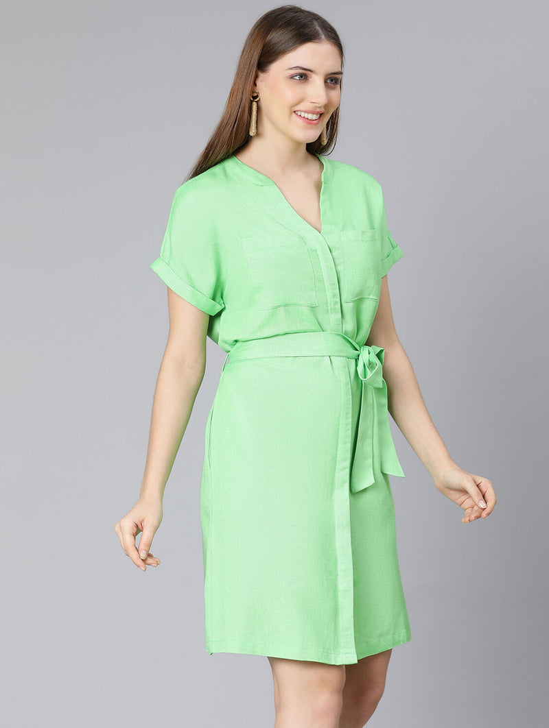 Prasine Green Tie-Knot Women Casual Dress