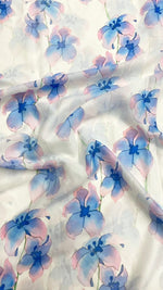 Elegant Blue Floral African Georgette Light Weight Digital Printed Fabric