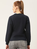 Women Navy Blue & Golden Printed Sweatshirt