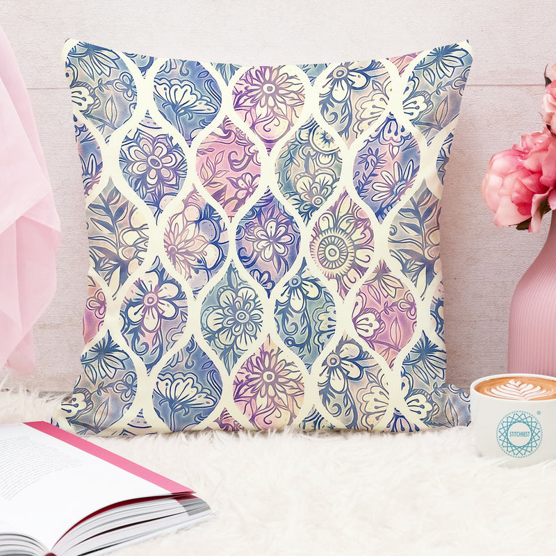 Set of 5 Blue Ethnic Hexa Printed Square Cushion Covers
