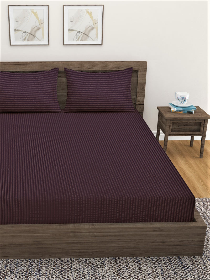 Home Sizzler 300TC Microfibre Brown Satin Striped Single Bedsheet with 1 Pillow Cover, 90"X55"