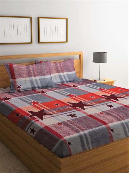 Home Sizzler 144TC Microfibre Red Double Bedsheet With 2 King Size Pillow Covers
