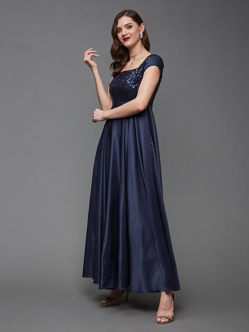 Forget About Past Sequined Maxi Dress Navy Blue