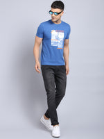 Rodamo Blue Printed Round Neck T-shirts