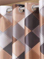 Home Sizzler 2 Pieces Aesthetic Checkered Eyelet Polyester Door Curtains - 7 Feet, Brown
