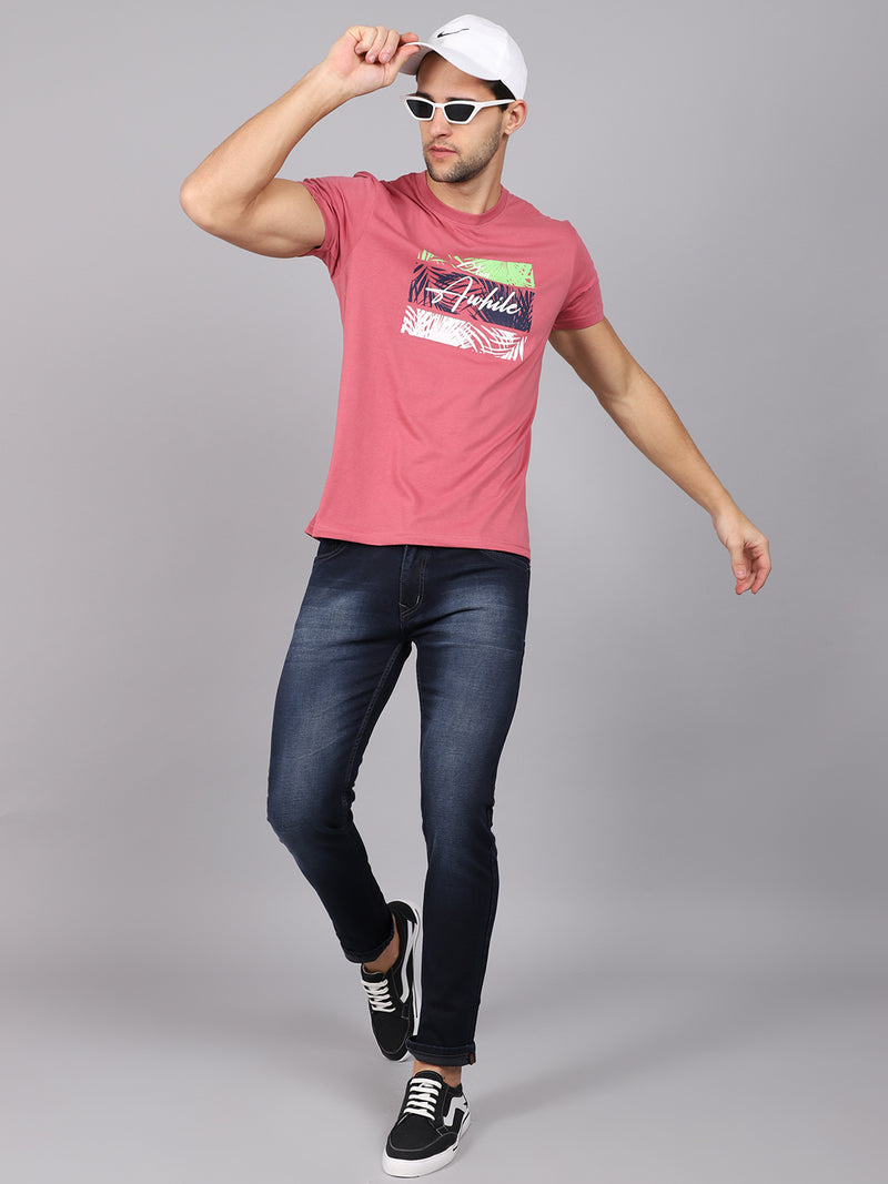 Rodamo Pink Printed Round Neck T-shirts