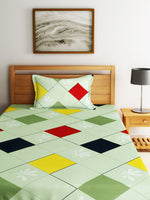 Home Sizzler 144TC Colorful Geometry Red & Green Double Bedsheet with 1 Pillow cover