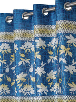 Home Sizzler 2 Piece Flower Border Panel Eyelet Polyester Window Curtains - 5 Feet, Blue