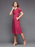 Lost Within Darkness Puff Sleeved Dress Multicolored-Base-Dark Pink