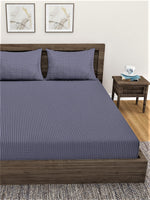 Home Sizzler 300TC Microfibre Grey Satin Striped Double Bedsheet with 2 King Size Pillow Covers, 90"X92"