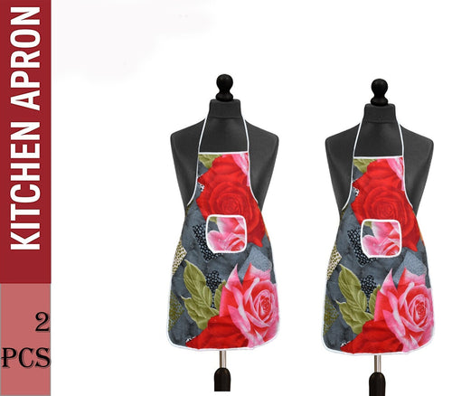 Poppy Apron For Men & Women |Cotton with waterproof safety |Multi Colour with Front Pocket(Pack of 2)