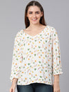Solace White Floral Print Women Top