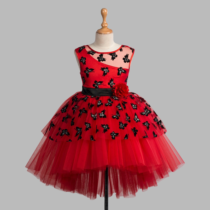Toy Balloon Kids Andy Red Hi-Low girls party wear dress
