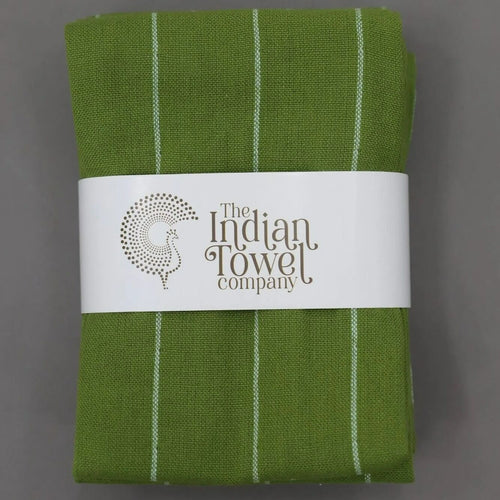 The Indian Towel Company Hand Towels | 100% Cotton | Pack of 4 | Sage Green | Striped 55 x 40 cms