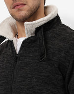 Campus Sutra Men's Solid Black Fleece Puffer Regular Fit Bomber Jacket For Winter Wear | Standing Collar | Full Sleeve | Zipper | Casual Jacket For Man | Western Stylish Jacket For Men