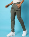 Campus Sutra Mens Green Solid Track Pants Regular Fit For Casual Wear | Zipper Pockets | Buttoned | Textured Fabric | Trackpants Crafted With Comfort Fit & High Performance For Everyday Wear