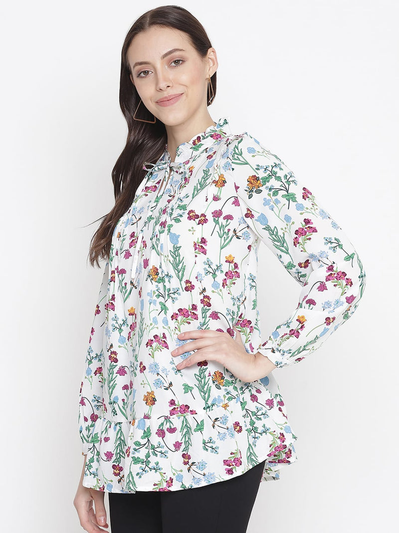 Oxolloxo Grandnuer White Tie-Knot Floral Print Maternity Tunic