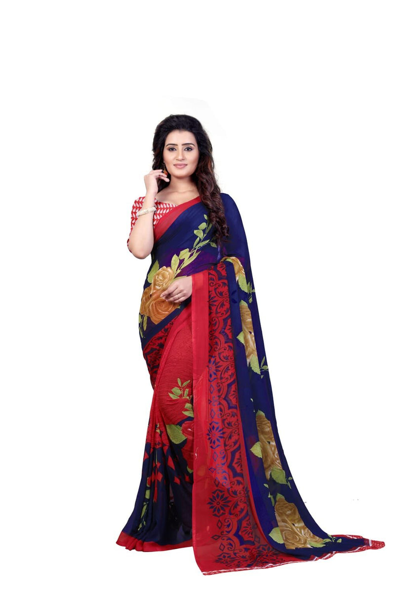 Paisley Red Daily Wear Georgette Saree