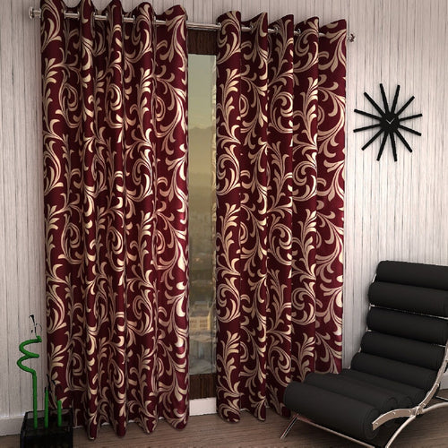 Home Sizzler 2 Piece Flower Scroll Eyelet Polyester Curtain Set