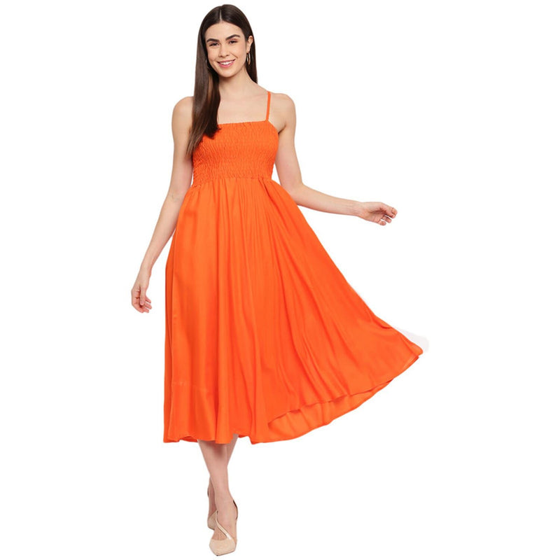 Aawari Rayon Bobbin Gown For Girls and Women Orange