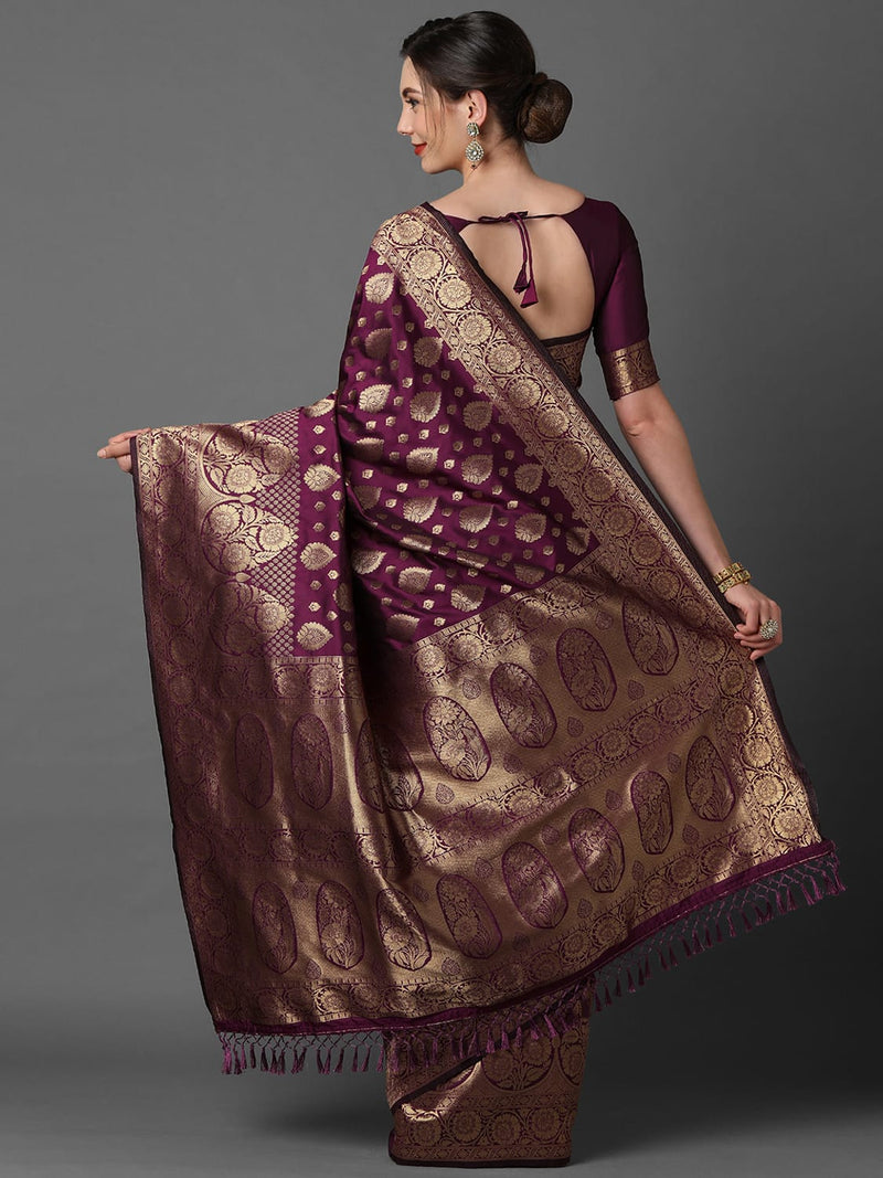 Extravagant Sareemall Magenta Festive Silk Blend Woven Design Saree With Unstitched Blouse