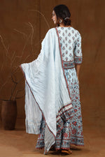 Juniper Blue Cambric Printed Flared
 Lehenga Choli Dupatta Set