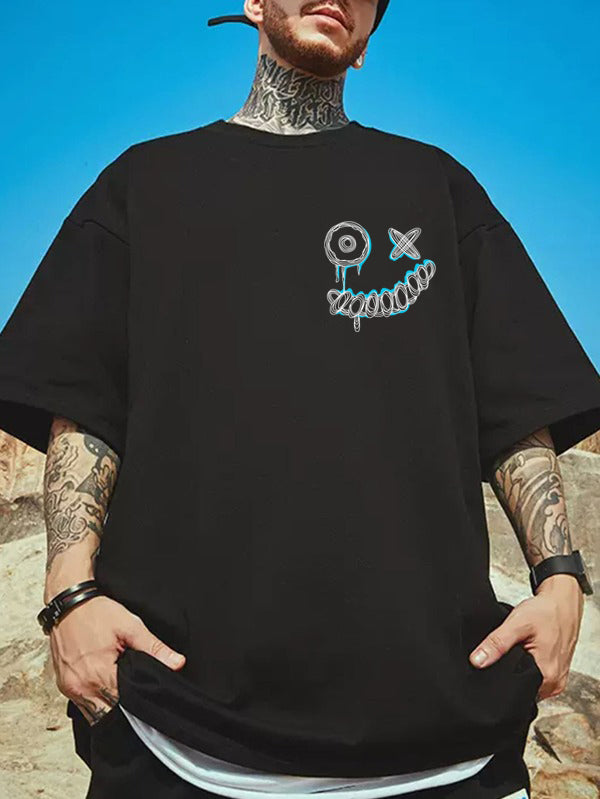 Manlino Blackout Mens Black Half Sleeve Oversized Graphic Printed T-Shirt