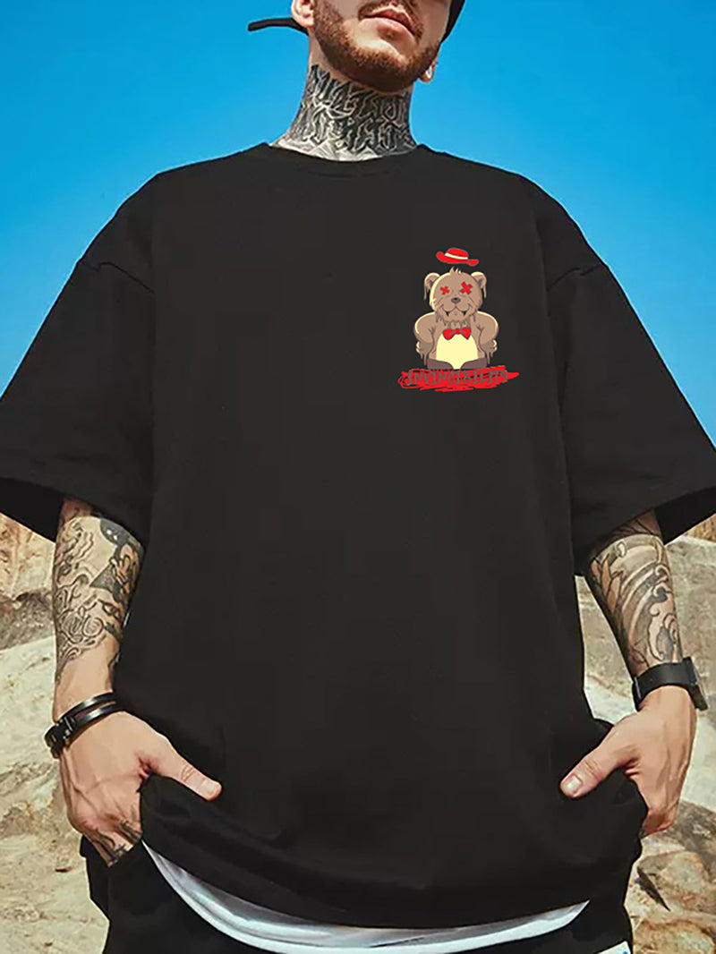Manlino Game Mens Black Half Sleeve Oversized Graphic Printed T-Shirt