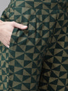 Juniper Jade Green Rayon Slub Printed Jacket Style Kurta With Pants