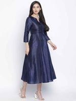 Lazzle Navy Blue Dupion Silk Women Long Dress