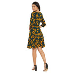 Adults-Women Green Floral Printed A-line Dress