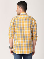 Men Yellow & White Slim Fit Checked Cotton Casual Shirt