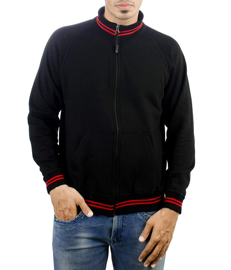 Men's High Neck Jacket -Black with Red Tipping (Full Zipper)