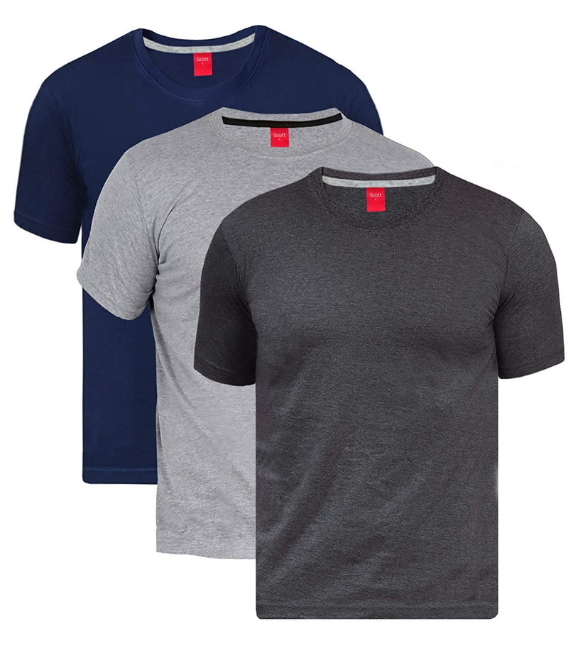 3 Piece Combo = 160 GSM - Men's Round Neck T-shirt Tee - Navy, Grey, Charcol