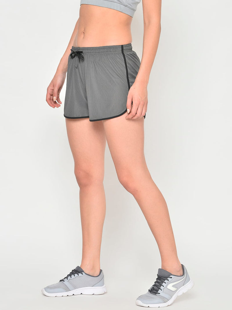PERFKT-U Womens Grey Solid Pin Stripe Regular Fit Lifestyle Sports Shorts