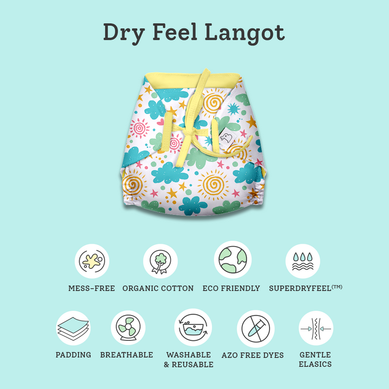 SuperBottoms Dry Feel Langot - Pack of 12- Organic Cotton Padded Baby Nappy/langot with Gentle Elastics & a SuperDryFeel Layer on top (Striking Whites, Size 0)
