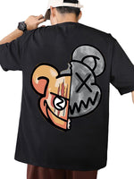 Manlino Exo Mens Black Half Sleeve Oversized Graphic Printed T-Shirt
