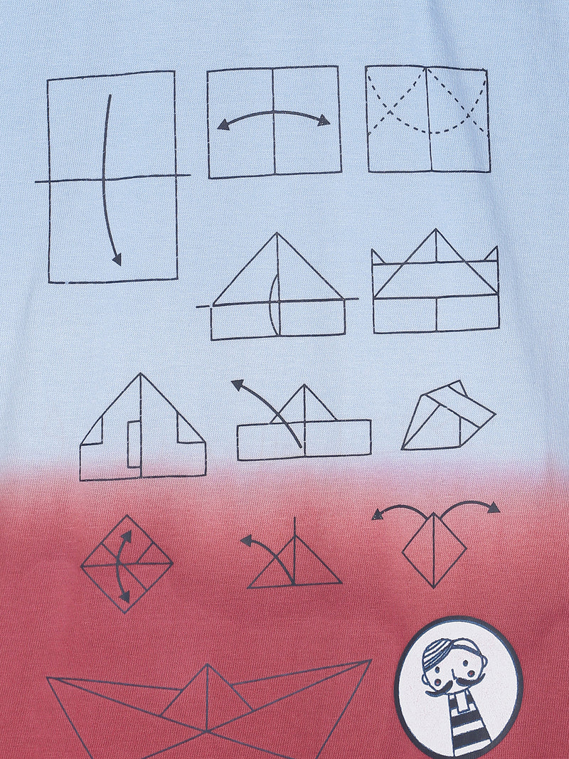 Tales & Stories Boys Blue & Red Geometric Print Half Sleeve Cotton T-shirt