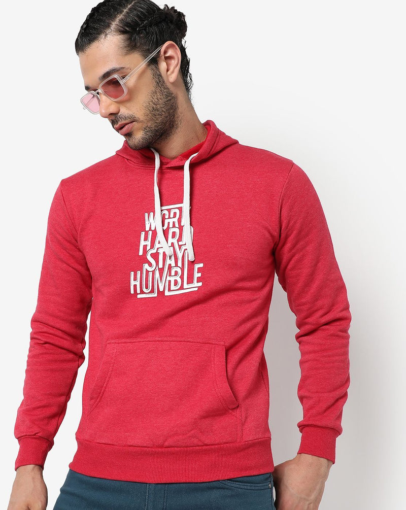 Campus Sutra Men's Solid Red Printed Regular Fit Sweatshirt Cotton | Casual Sweatshirt For Man | Western Stylish Sweatshirt For Men