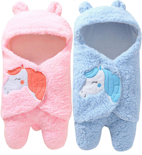 Brandonn Hope Supersoft Wearable Hooded Swaddle Wrapper Cum Baby Sleeping Bag for Babies Pack of 2