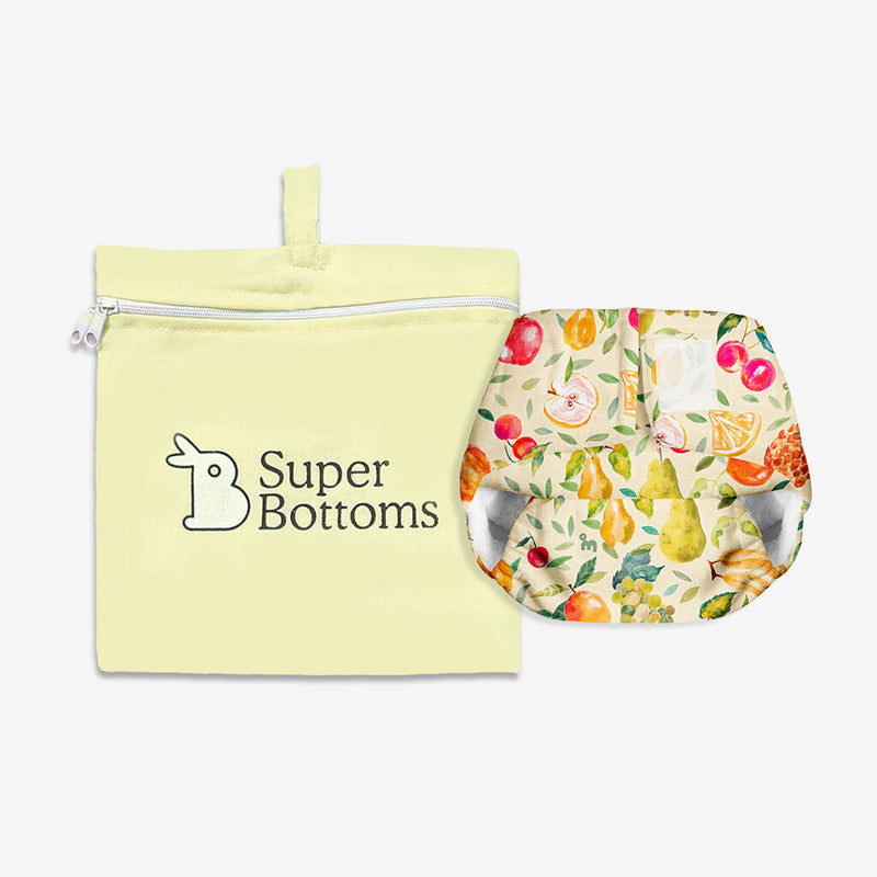 SuperBottoms Newborn UNO- Washable & Reusable waterproof Adjustable cloth diaper for babies-Pack of 1 diaper with Prefold style Pad (Fruit Burst)