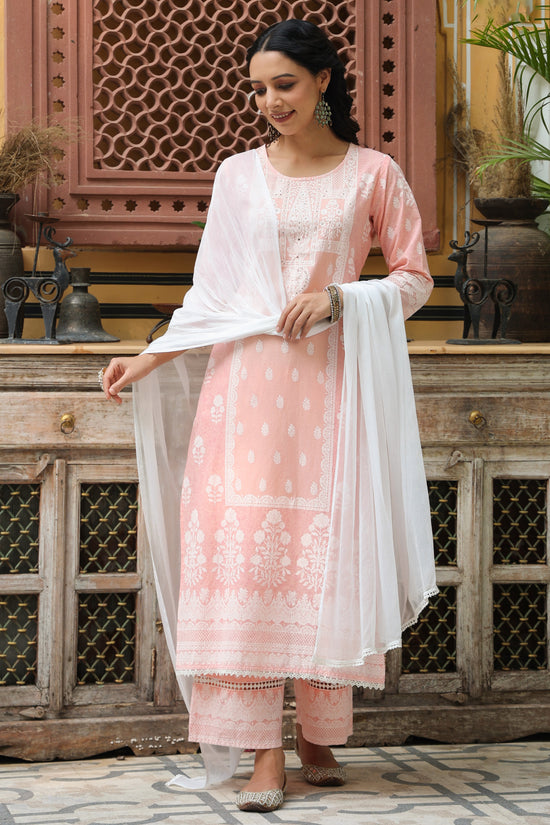 Juniper Women's Peach Printed Straight Kurta Sets