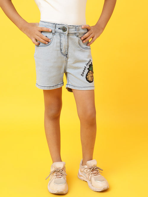 Tales & Stories Girl's Solid Denim Blue Shorts