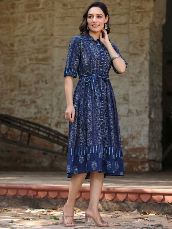 Juniper Women's Navy Printed A-Line Dress