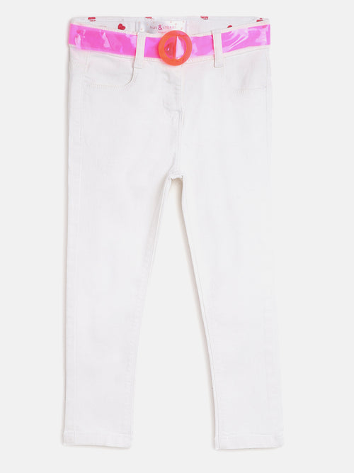 Tales & Stories Girl's White Lycra Solid Slim-Fit Jeans