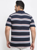Venitian Men Striped Plus Size Polo Neck Light Blue T-shirt With Pocket