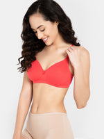 Clovia Padded Non-Wired Full Cup Multiway T-shirt Bra in Orangish Red - Cotton