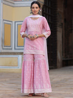 Juniper Women'S Pink Cambric Floral Print Kurta Sharara Sets