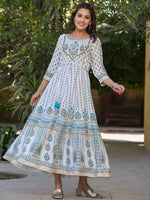 Juniper Women Blue Shantoon Printed Anarkali Maxi Dress.