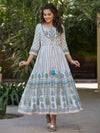 Juniper Women Blue Shantoon Printed Anarkali Maxi Dress.